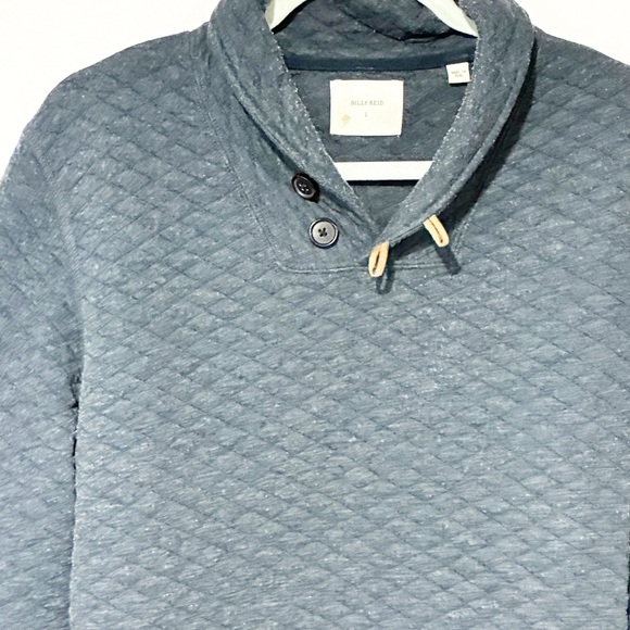 Billy Reid Men’s Size Large Blue Diamond Quilt Shawl Elbow Patch Pullover Top - Picture 2 of 5
